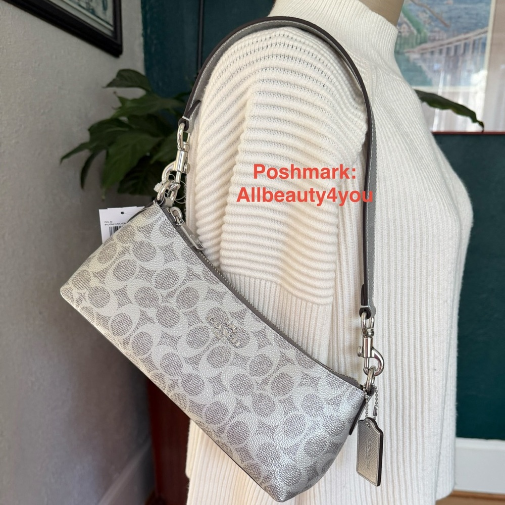NWT  COACH Charlotte Shoulder Bag In Signature Canvas - CCL40 Gray/Silver $378